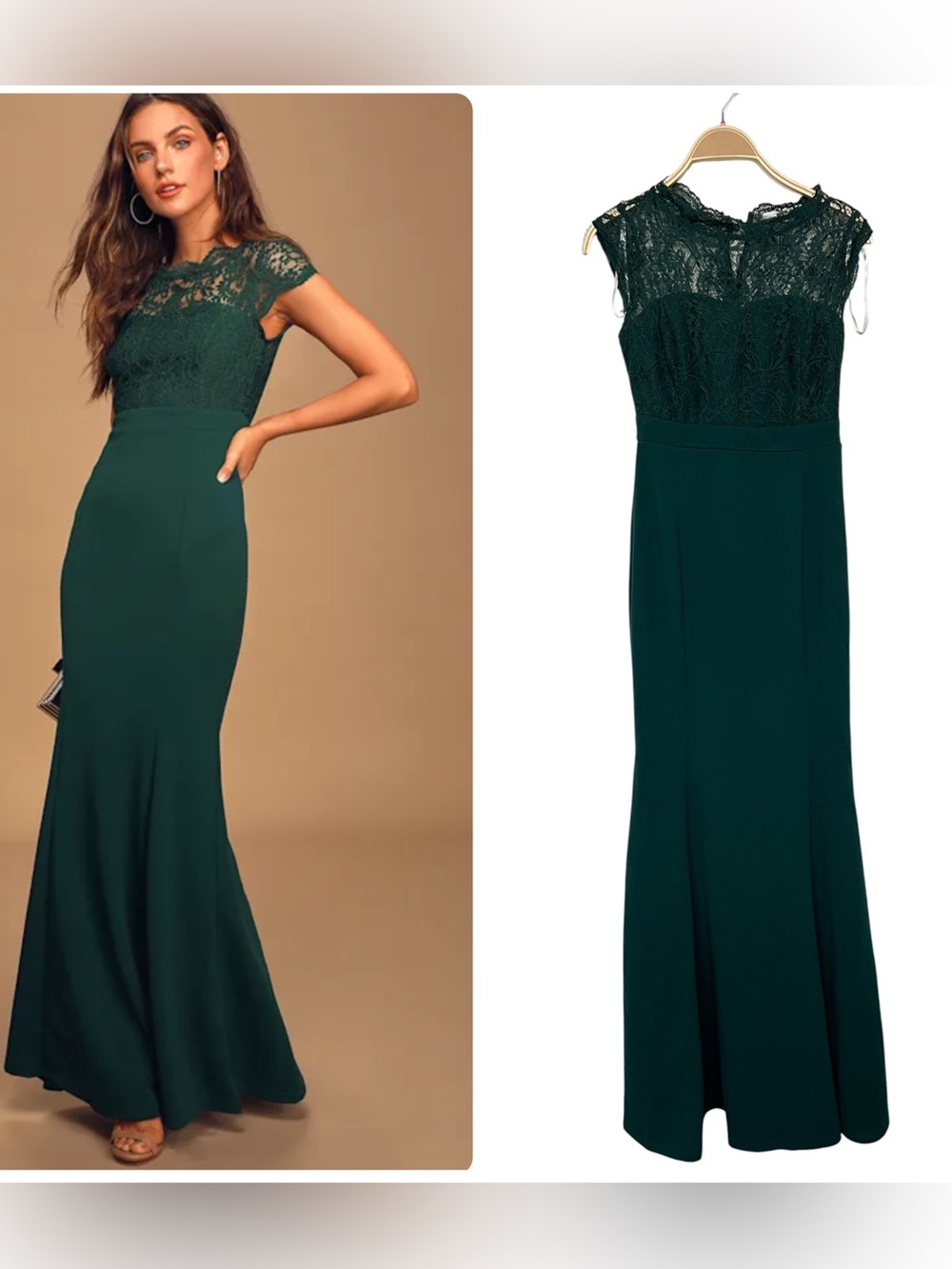 New Lulus Hopeful Romantic Hunter Green Lace-Top Mermaid Maxi Dress Bridesmaid